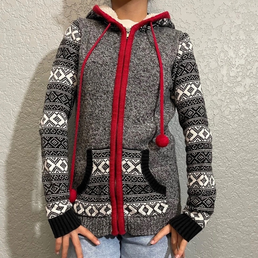 Nordic Fair Isle Zip Up Hoodie Cardigan Sweater
